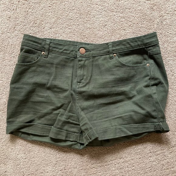 Olive Green Denim Short Shorts - Picture 1 of 4